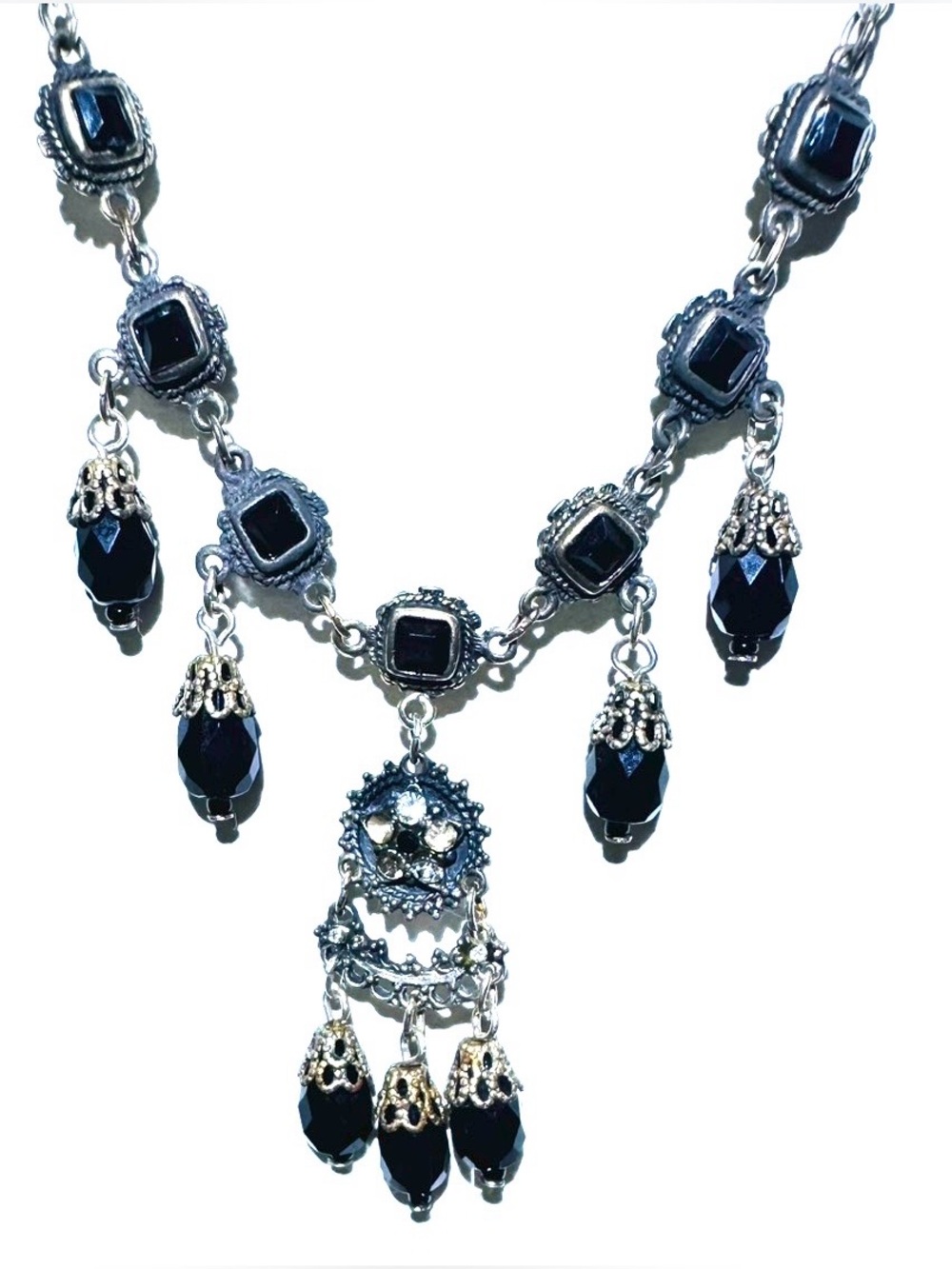 Elegant Black Bead Drop Necklace - Unbranded